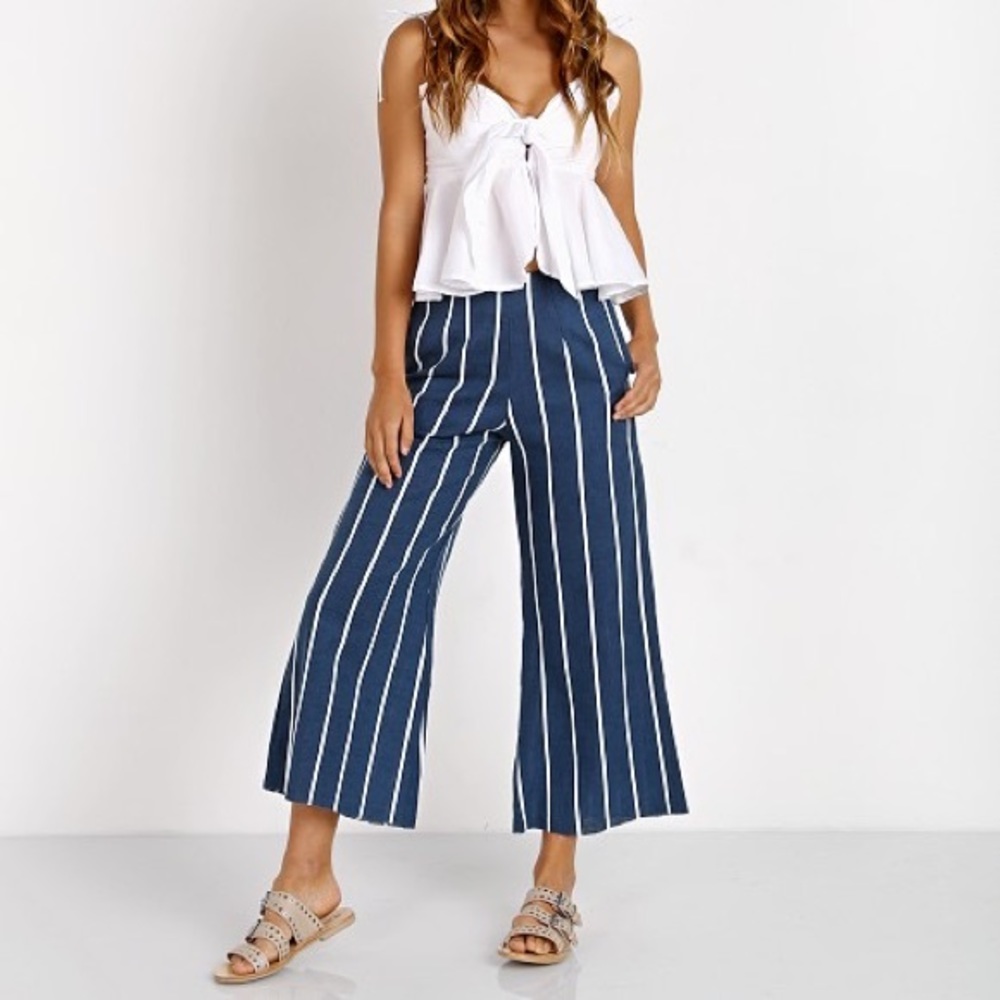 Faithfull the Brand Dark Navy Striped Tomas Linen Pants